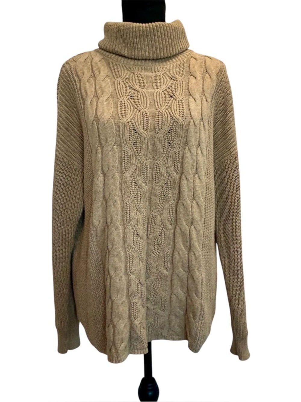 GAP Classic Beige Tan Brown Cable-Knit Turtleneck Sweater long sleeve M